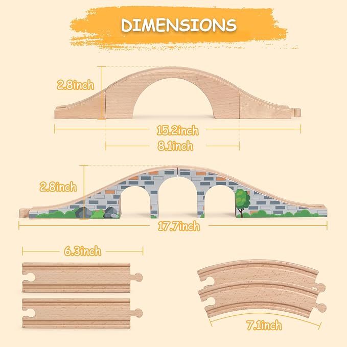 SainSmart Jr. 9 Pcs Wooden Train Track Expansion with Bridge, Wood Train Track Pieces Compatible with Thomas, Brio, Chuggington – Sturdy Hardwood for Long-Lasting Play, Ideal Gift for Kids 3-7