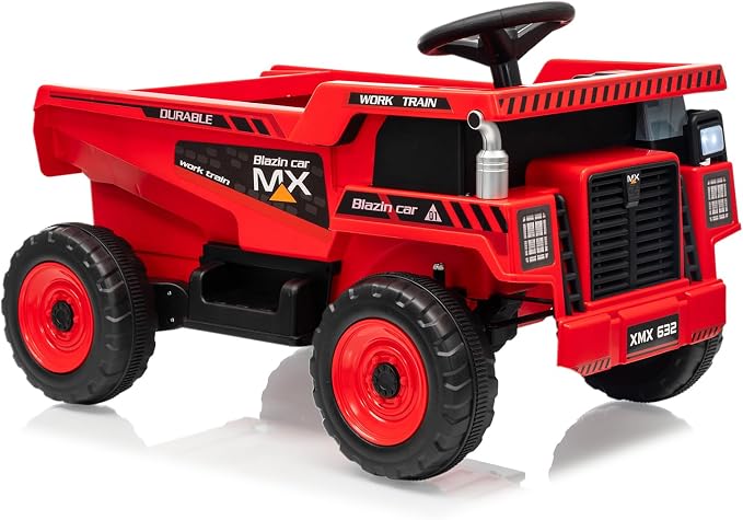 Garvee 12V Ride On Dump Truck for Kids, Ride On Car with Remote Control, Construction Vehicles with Dump Bed & Shovel, Ride-On Toys 16.5 in Spacious Seat, Music, Headlights, Soft Start, Red