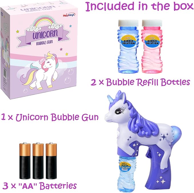 Purple Unicorn Bubble Gun for Kids – Automatic Bubble Machine Blower Toy | Cute Bubble Blaster for Toddlers, Boys & Girls | Outdoor Play, Birthday Party & Summer Fun