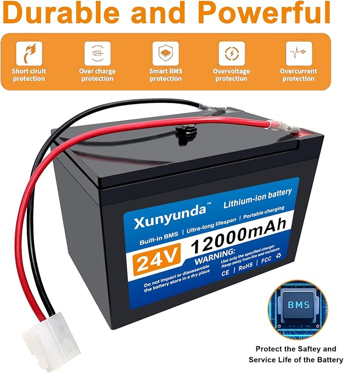 24V 12Ah Battery for Kids Ride-On Toys Includes 2A Charger/25A BMS,Compatible with Dynacraft Realtree 24V Power Wheels