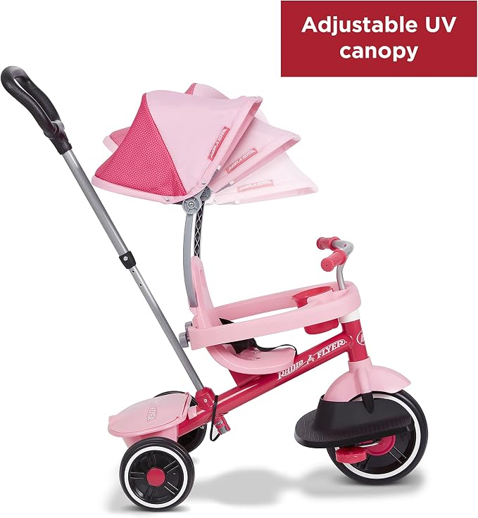 Radio Flyer 4-in-1 Stroll 'N Trike, Ages 1-5, Toddler Tricycle & Stroller, Foam Tires, Push Handle, UV Canopy, Removable Tray, Seatbelt, Amazon Exclusive
