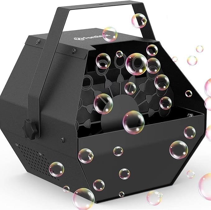 Fansteck Bubble Machine - Automatic Bubble Blower for Kids, Portable Metal Bubble Makers Big Bubbles, Plug-in Bubble Toys for Parties, Weddings, Indoor Outdoor (Black)