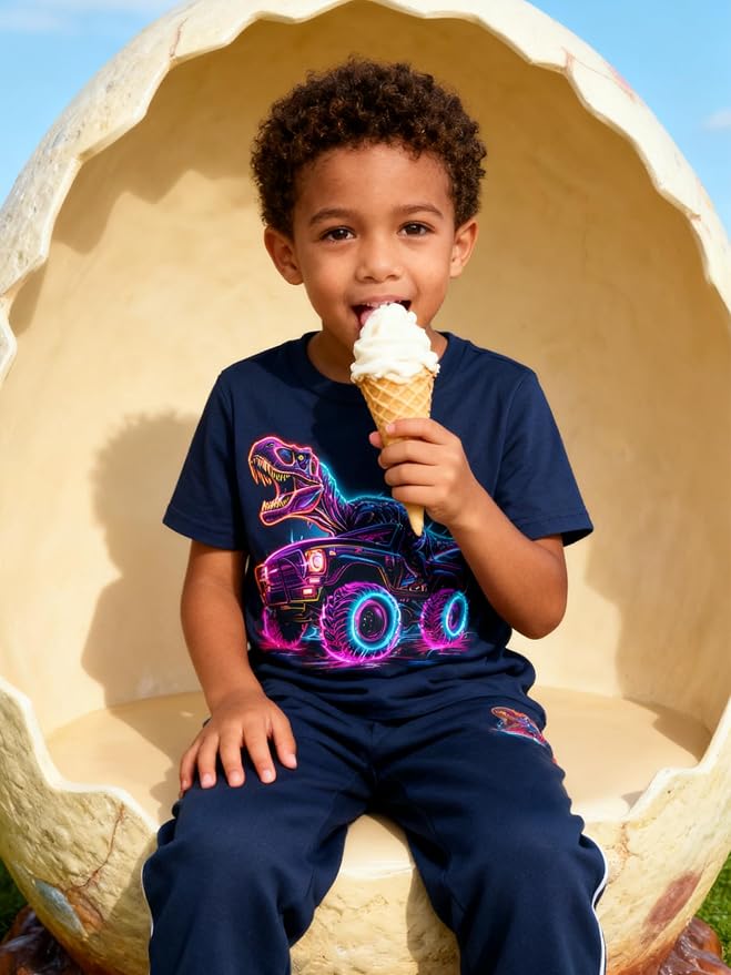 Lovekider Cotton Shirt for 3-6T Boys Truck Dinosaur Toddler Kids T-Shirt Short Sleeve Excavator Construction T-Rex Tee Shirts