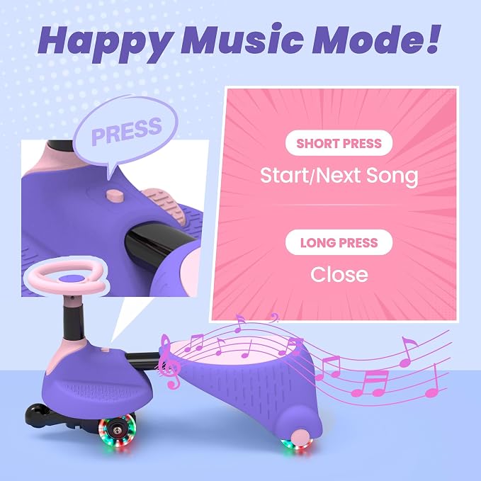 6V Electric Wiggle Car for Kids, 2-in-1 Ride On Swing Toy with Pedal, Adjustable Seat, 360° Steering, LED Flashing Wheels & Built-in Music, Anti-Rollover Ride-on Toy for Toddlers Ages 3+ Pink