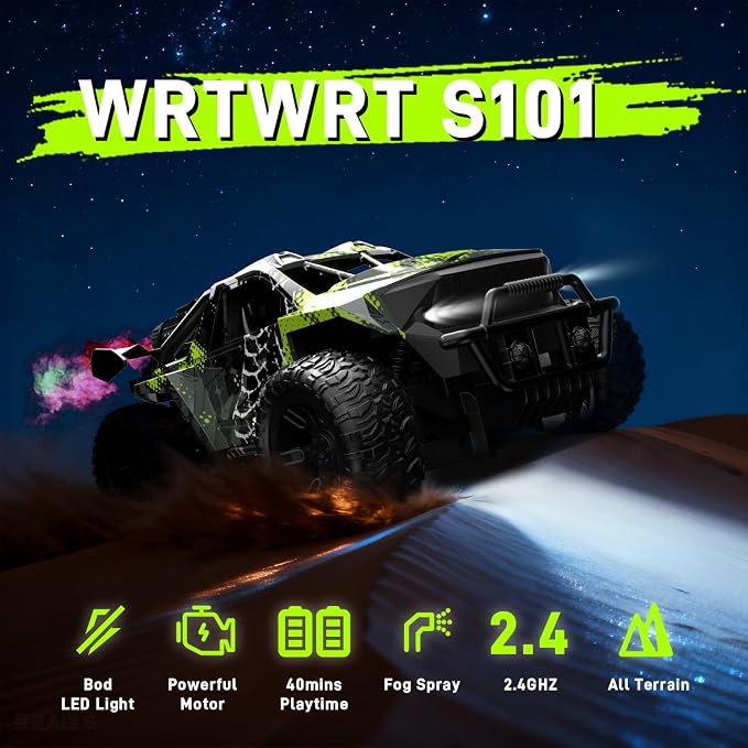 1:18 RC Monster Truck for Boys, Kids 4-7-8-12, All-Terrain Off-Road Remote Control Car with LED Lights & Spray, 40 Min Playtime, 2.4GHz Fast Response Graffiti Jeep Toy Gift RC Car for Kids