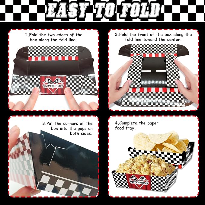 24 Pcs Racing Car Theme Food Trays Race Track Party Supplies Decorations Racing Sports Themed Dinnerware for Kids Boys Birthday Baby Shower Decor