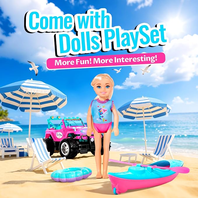 ULOVEME RC Cars - Remote Control Car with 5.5" Doll for Girls, 2.4GHz Je ep RC Cars - Simple Control Toy Cars for Kids (Hot Pink)