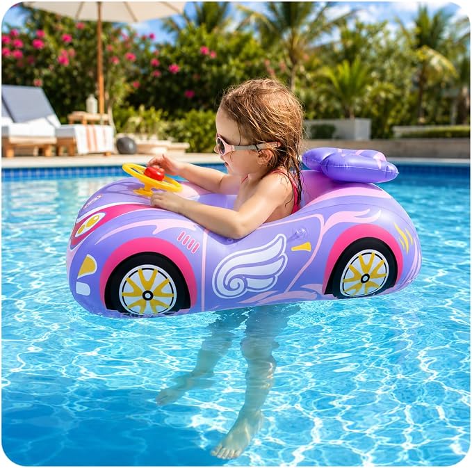 Baby Pool Float Toddler Floaties 3D Car Baby Float for 12-48 Months Inflatable Heavy Duty 0.35mm PVC Seat Boat Pool Toys Float No Flip Swimming Floaties for Boys&Girls1-5 Years