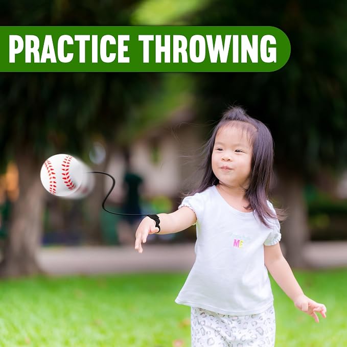 Playbees Reactive Practice Baseballs (12 Pack) – Wrist Return Training Balls with Elastic Cord – Ideal for Hand-Eye Coordination, Spring Training & Kids Outdoor Fun – Party Favors for Boys & Girls