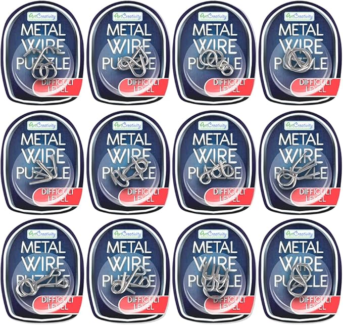 Gamie Brain Teaser Puzzles, Metal Wire Puzzle Set of 12 Unique Individually IQ Wire Metal Puzzles - Fun Brain Teaser IQ Game - Great Educational Toy for Party Favor Kids and Adults Challenge