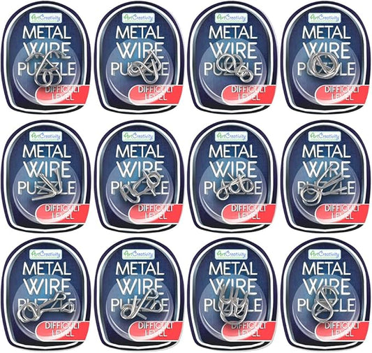 Gamie Brain Teaser Puzzles, Metal Wire Puzzle Set of 12 Unique Individually IQ Wire Metal Puzzles - Fun Brain Teaser IQ Game - Great Educational Toy for Party Favor Kids and Adults Challenge