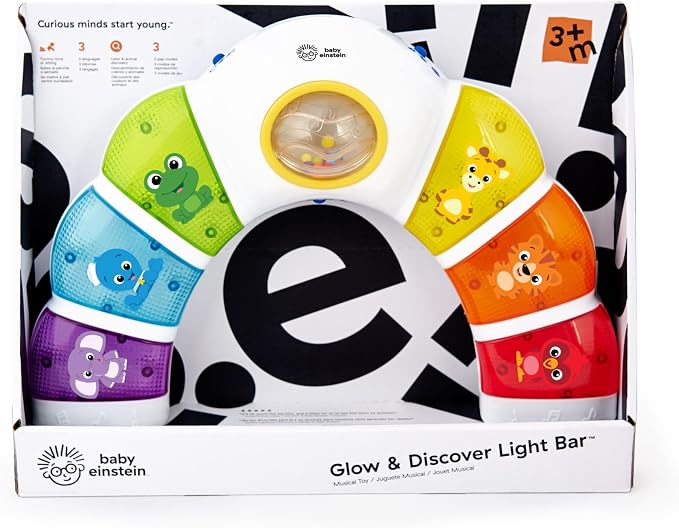Baby Einstein Glow & Discover Light Bar Musical Toy, Activity Station, Sitting Up/Tummy Time, Color/Animal Learning Toys, Infant Ages 3 Months+ (Pack of 6)
