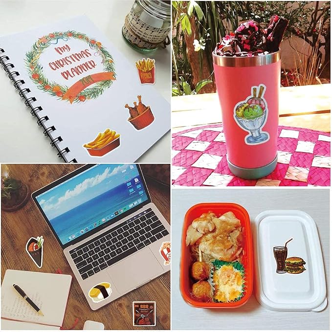 QTL Food Stickers for Kids, Cute Food Party Supplies, Waterproof Vinyl Stickers for Water Bottles and Laptop, 50PCS