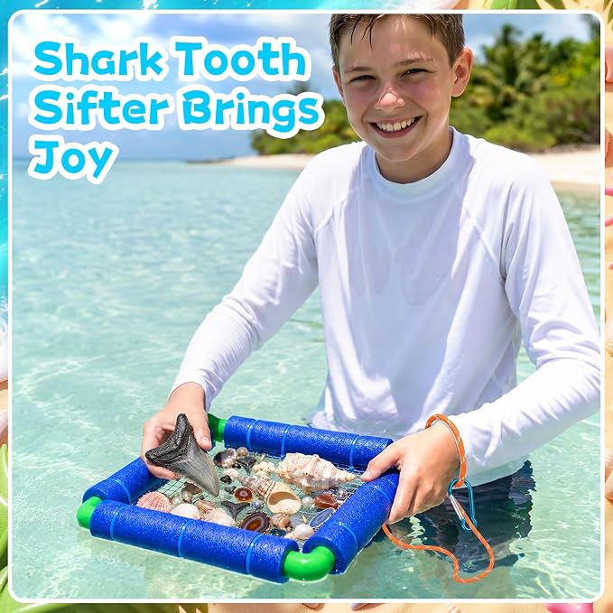Floating Shark Tooth Sifter, Professional Stainless Steel Sand Sifter for Beach, Lightweight Shark Teeth Sifter for Fossil Hunting, Shelling & Beachcombing