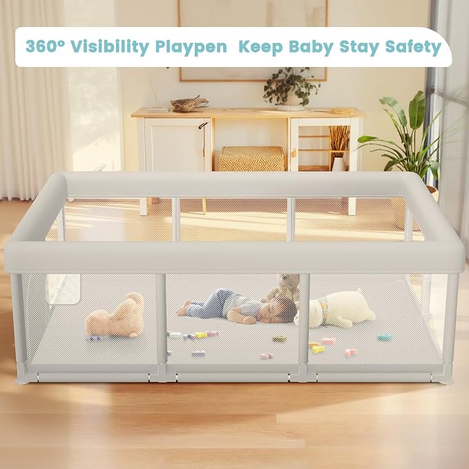 besuhot Baby Playpen Baby Playard Large playpen 74 x 50 inch, Play Pen for Babies and Toddlers with Gate, Safety Activity Center for Indoor & Outdoor