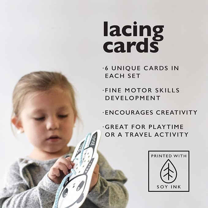 Wee Gallery Woodland Lacing Cards for Kids Ages 3-5 – Educational Sewing for Kids, Travel Activity Game, Fine Motor Skills Montessori-Inspired Toddler Lacing Toy Cards