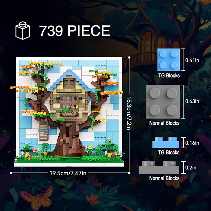 TG BLOCKS Micro Brick Eif Tree House Building Set, 3D Wall Art Home Office Decoration or Table Display, Creative Building Craft Set, Ideas Gift Building Toy for Adults,Teens Ages 8+ Kids