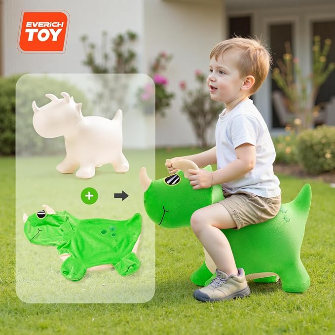 Bouncy Dinosaur Hopper Toys, Inflatable Bouncing Animal Hopping Horse, Outdoor Indoor Ride on Bouncer, Boys Girls Birthday Gift for 18 Month 2 3 4 5 6 Year Old Kid- Plush Dinosaur Toy