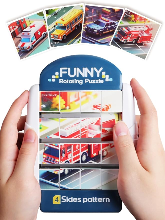 16-Piece Rotating Puzzles for Kids 4-6, Toddlers Puzzles 2-4, Road Trip, Airplane Activities Game, Travel Toys - Brain Teaser, Fine Motor Skills, Birthday Gifts Boys & Girls