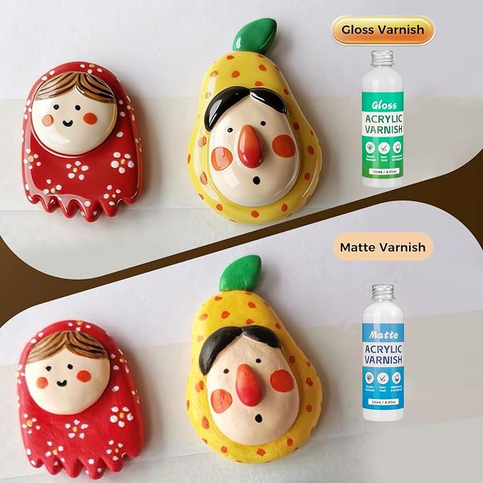 Sovol 480ml Air Dry Clay Glaze with 8 Brushes Silicone Tray, Gloss & Matte Clay Varnish to Avoid Clay Wear, Cracking, Scratches for Air Dry Clay, Polymer Clay, Resin Crete, Pottery, Acrylic Paint