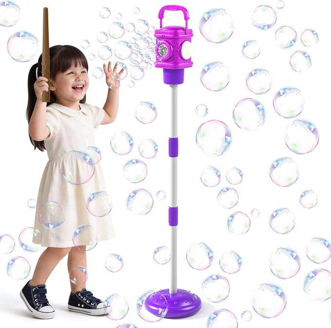 Bubble Machine for Kids, Automatic Bubbles Blower Maker for Kid Toddlers, 2-In-1 Remote Control Street Lamp Bubble Maker with Adjustable Height, Bubble Maker for Wedding Birthday Party Camping Outdoor