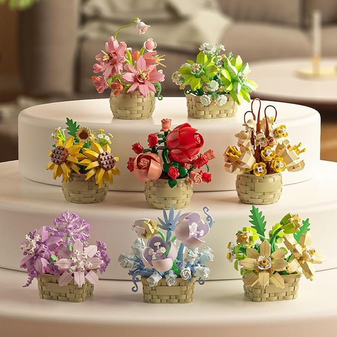 Mini Flowers Building Block Set,Flower Blocks Toys,Plants and Succulent Toys,Building Block Flowerpot，Botanical Collection Birthday Gift for Girls Boys Adults Kids Ages 6+ (Sunflower 162Pcs)
