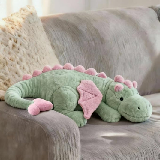 ARELUX Large 36in Cute Dragon Stuffed Animals Plush Toy Soft Matcha Green Pterosaur Plushie Giant Fuzzy Dinosaur Pillow Plushies with Pink Wings Cuddly for Friends Family Member