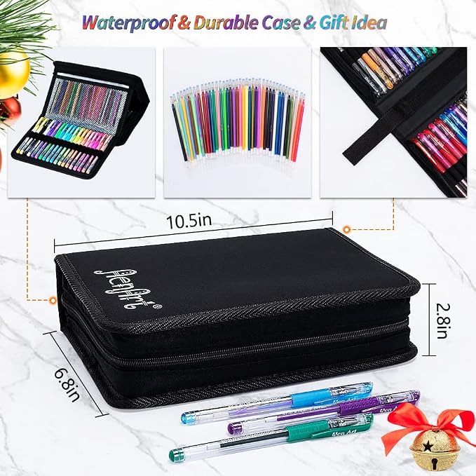 Aen Art Gel Pens for Adult Coloring Books, 160 Pack Artist Colored Gel Pen with 40% More Ink, Black Case. Perfect for Drawing Doodle Crafts Journaling Planner