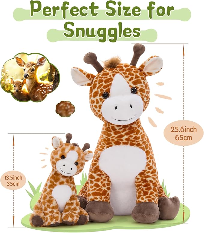 Tezituor Giraffe Stuffed Animal,25.6in Large Giraffe Plush Toy with Baby, Cute Plushies,Giraffe Plush Pillow Huggable,Christmas Valentines Birthday Gifts for Kids Adults Girlfriend Girls Boys, Brown