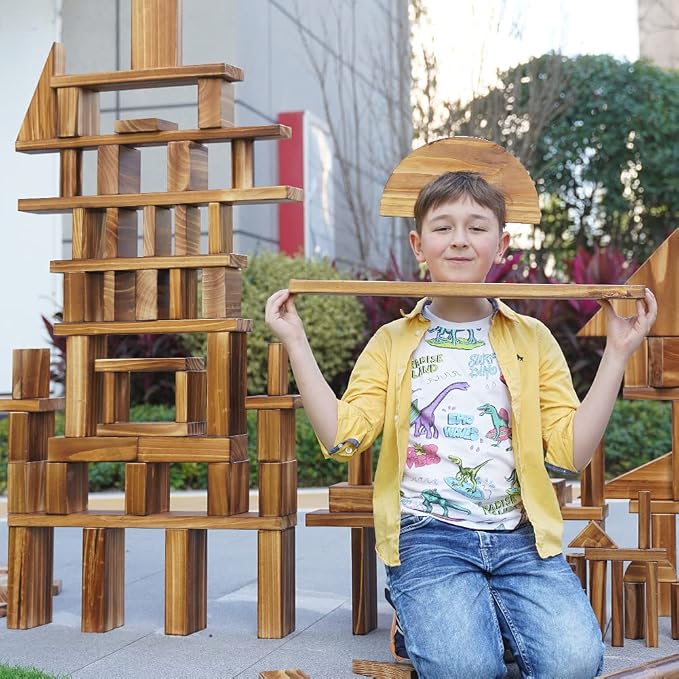 Mega Outdoor Carbonized Wooden Building Blocks Set 54 pcs for Kids Toddlers 3-12, Giant Carbonized Outside Wooden Blocks Playset for Kindergarten Yard, Jumbo Blocks (Giant Set 3#: 46.9 lbs(21.3kg)