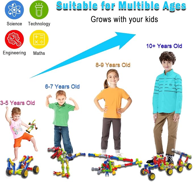 Huaker 125PCS Stem Building Toys for 3 4 5 6 7 8 Year Old Boys Girls,Kids Building Blocks Educational Creative Learning Activity with Large Storage Box,Ideal Christmas Birthday Gifts