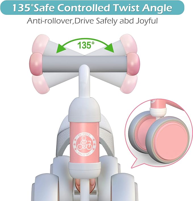 Baby Balance Bike Toys for 12-36 Months Kids Toy Boy Girls Gifts Toddler Best First Birthday Gift Children Walker No Pedal Infant 4 Wheels Bicycle (Pink)