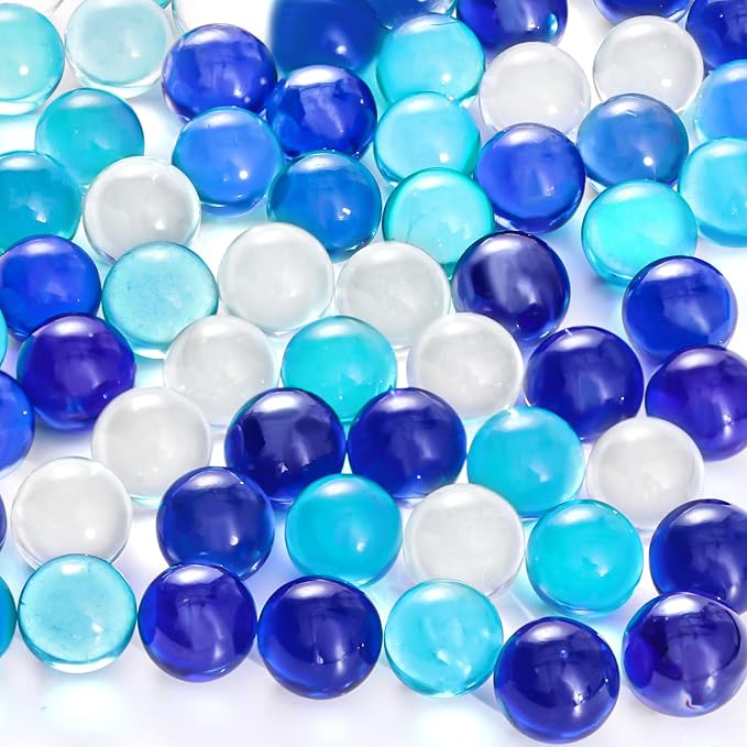 FUTUREPLUSX 75PCS Blue Marbles Bulk, for Kids Marble Run Games, Fillers Aquarium Pebbles