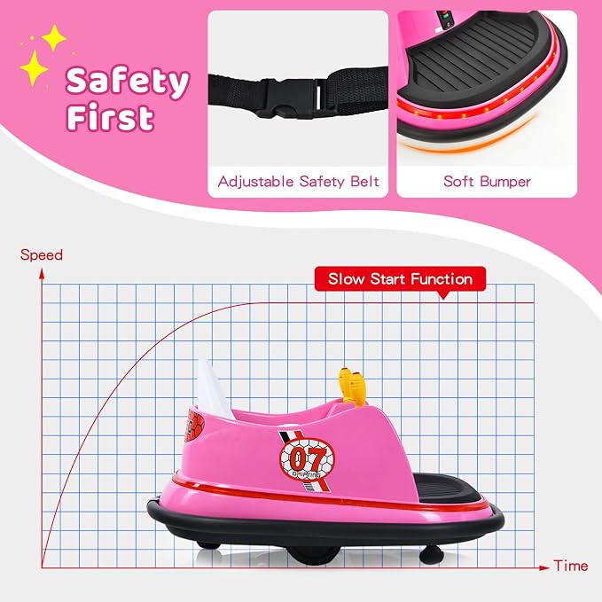 HONEY JOY 12V Toddler Bumper Car, Battery Powered Baby Ride on Bumper Car, Dual Joysticks, Flashing LED Light & 360 Degree Spin, Electric Vehicle Ride on Toys w/Remote Control, Gift for Boys Girls