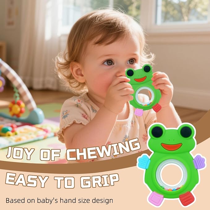 Baby Teething Rings Toys,Over Sized of A Frog Infant Toys Relief Teethers for Babies 3-6-12-18 Months,Sensory Toys Rattle Teether Silicone Teether Relief Chew Soothing,BPA Free