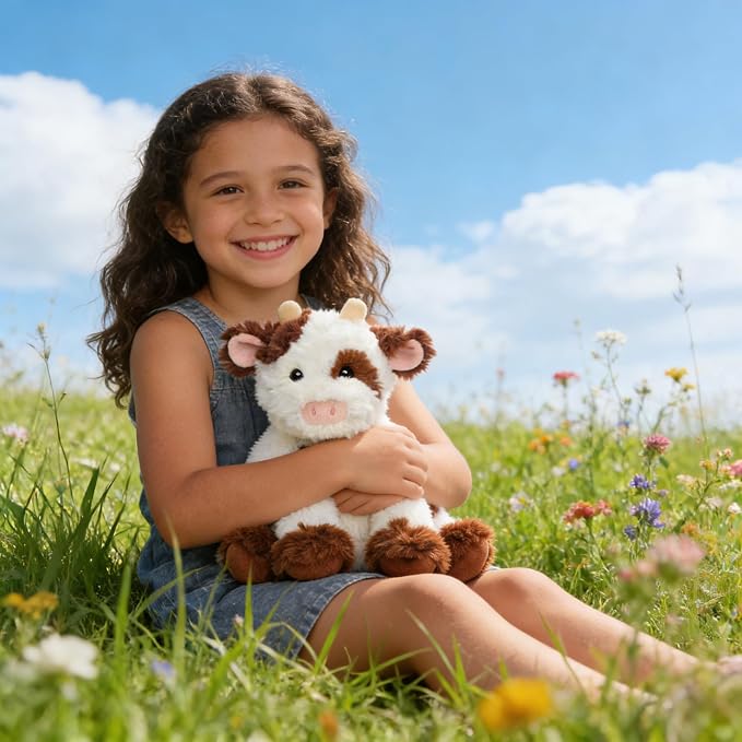 Hopearl Adorable Plush Cow Toy Floppy Dairy Cattle Soft Kawaii Stuffed Animal Cute Birthday Holiday Gift for Boys Girls Kids Toddlers, Brown, 9''