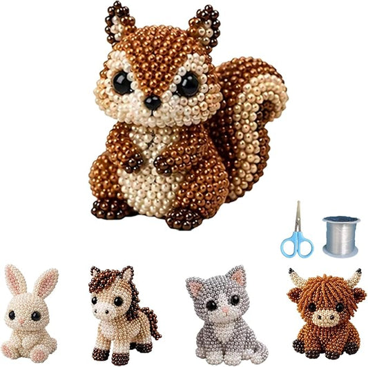 CJNEJGT Kid Friendly 3D Beaded Animal DIY Kit, Stress Relief Leisure DIY Bead Toy Set, Beginner Bead Embroidery Craft Gift with Step-by-Step Instructions (Squirrel)