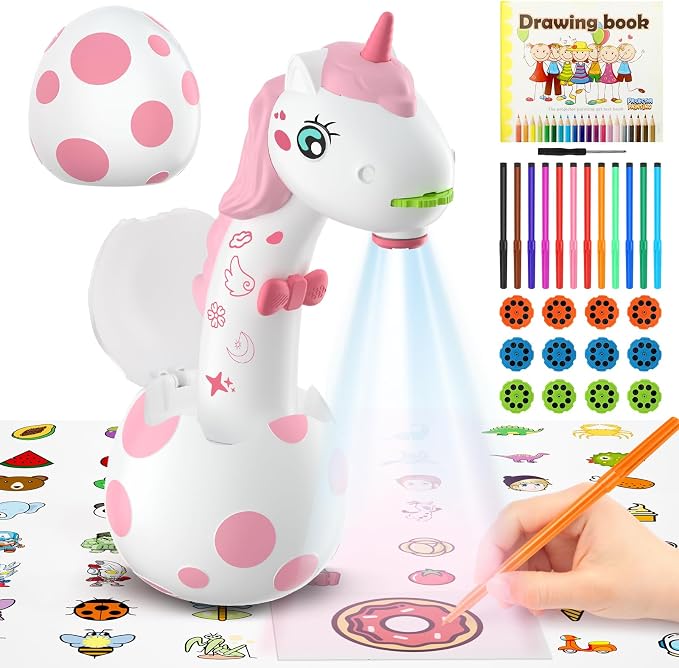 KETIEE Unicorn Drawing Projector Toys for Ages 5-7: Smart Art Sketcher Tracing and Drawing Projector for Kids with 96 Stencils, Spring for Girls Boys Ages 3+