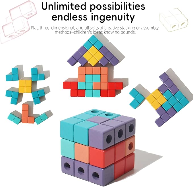 Wooden Block Puzzle, Montessori Toys Stacking Game, Preschool Educational Brain Teaser Puzzles for Toddlers and Kids Ages 3-5, Gift for Girls and Boys