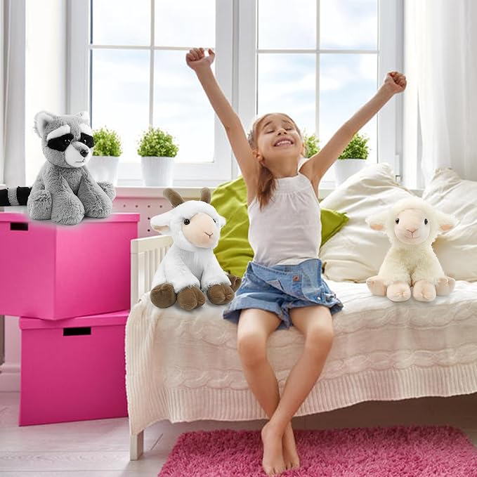 Plush Lamb Sitting Toys Stuffed Animal, Realistic Sheep Stuffed Animal Toy Characters Stuffed Filled in Limbs 8.5 Inch Soft Huggable for Kids with Stuffed Animals Easter Baptism Gift for Girls Boys