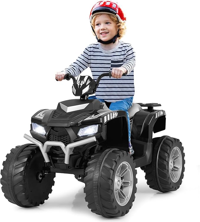 Costzon Kids ATV, 24V Four Wheeler Quad Ride on Car w/Forward/Backward, 2 Speeds, Wireless Connection, Music, Radio, LED Lights, Electric Vehicle Toddler 4 Wheeler for Kids, Boys & Girls 3-8 (Black)