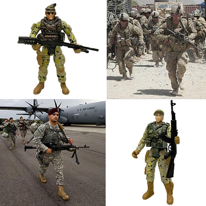 SCAHOW 6pcs Military Action Figures, Soldier Toys for 3 4 5 6 7+ Year Old Boys, Amy Men Action Figures & Playsets with Accessories, Gifts for Kids Toddlers, Christmas Stocking Stuffers Party Favor