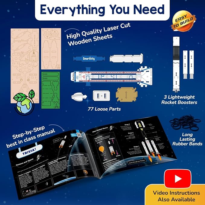 Smartivity DIY Rocket Launcher STEM Kit for Kids | 2025 Parents Choice Award Winner | Build Your Own Rocket & Launch it 10 Feet | Science Toy | Gift for Boys & Girls 6 7 8 9 10 11 12 Years Old
