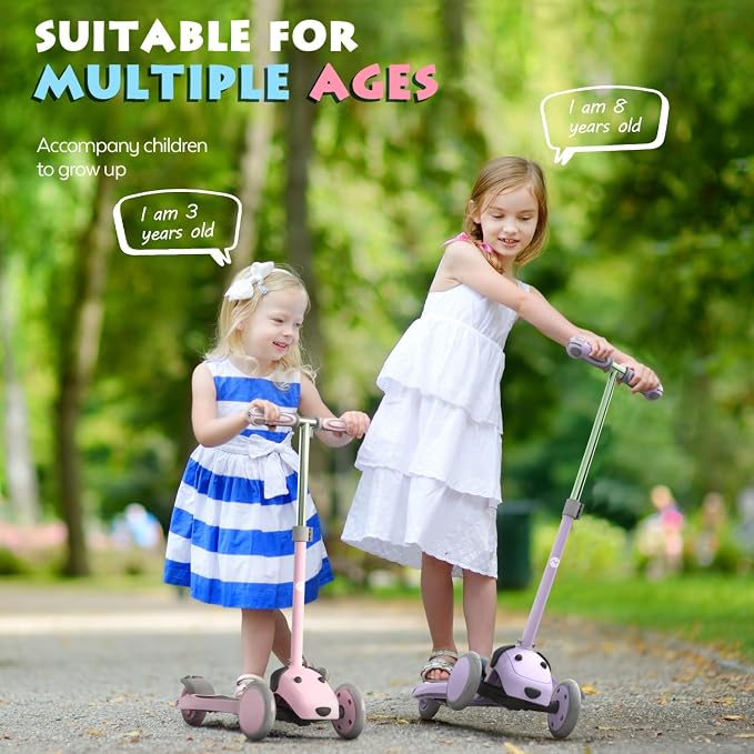 MOUNTALK Kids Scooter for Ages 1-12 Years, 3 Wheels Toddler Scooter for Children Age 1-3/3-5/5-8/8-12 Boys and Girls with Adjustable Heights and LED Wheels