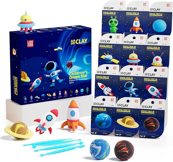 LOUFOR Air Dry Clay Kits - Modeling Clay for Kids, Ultra Light & Soft, Safe & Non-Toxic, 12 Boxes DIY Model Magic Clay with Sculpting Tools & Tutorials, Creatible Art Crafts Toys Gifts Boys Girls