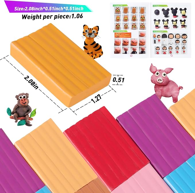 Cyajm 50 Colors Polymer Clay, Non-Toxic Oven Bake Modeling Clay Kit, Soft Molding Craft Clay for Kids Parent-Child DIY, Students School Art Class, Blogger Jewelry Making & Home Decoration
