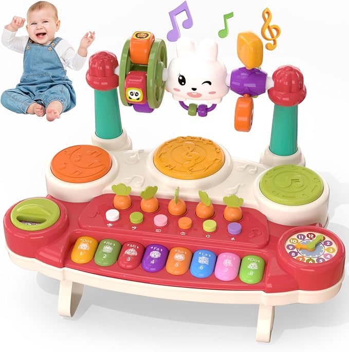 20-in-1 Piano Keyboard Musical Toy Interactive Drum for 1-3, Red | STEM Educational Sensory Toy - Montessori Preschool Electronic Learning Instrument - Toddlers 1st birthday gift
