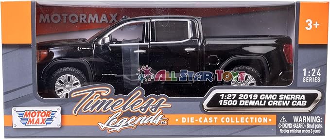 Motor Max 2019 GMC Sierra 1500 Denali Crew Cab Pickup Truck, Black 79362BK - 1/27 Scale Diecast Model Toy Car,unisex-children