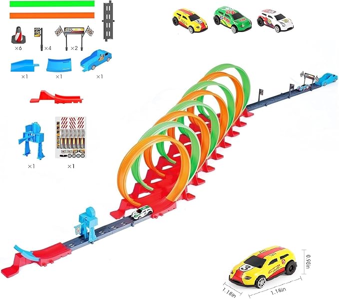 Slot Car Race Track Sets with 8 x 360° Loops & 6 High-Speed Cars,Car Race Track Sets for Kids 3-5 4-8 8-12, Racing Game Car Toys Gifts for Boys Girls Birthday,Christmas
