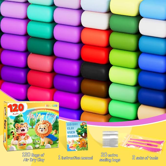MuseLuxe Air Dry Clay - 120 Pack Modeling Clay Kit with 3 Sculpting Tools,Safe & Non-Toxic,DIY Magic Toys Gifts for Boys,Girls,Kids - 48 Colors